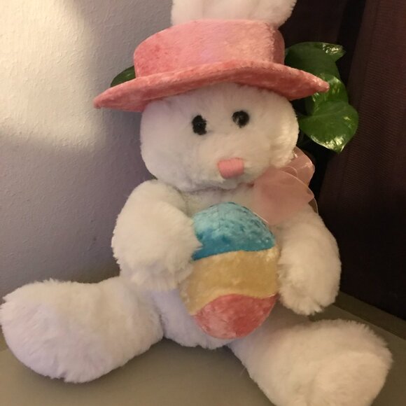 Soft Classics white stuffed bunny with colorful easter egg, hat and ribbon scarf - Picture 8 of 11